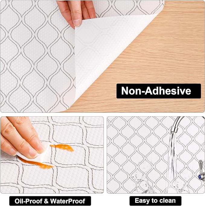 Cooyes Shelf Liner Drawer Liners, Shelf Liners for Kitchen Cabinets, Non Adhesive Cabinet Liner, EVA Waterproof Oil-Proof Non-Slip Refrigerator Liners for Shelves (White, 12 Inches x 20 FT)
