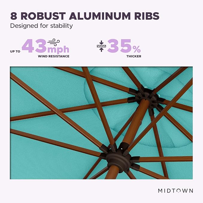 Midtown Umbrellas Sunbrella Umbrella Large Patio Umbrella 2-10 Feet in Aruba Acrylic Fabric - Auto-Tilt Aluminum Frame For Backyard Umbrella, Deck Umbrella & Porch Umbrella - Wooden Pole