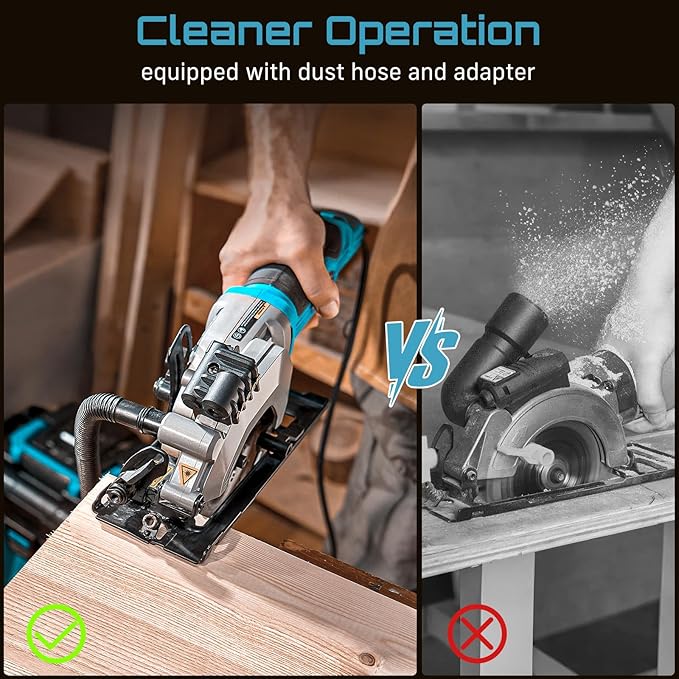 Seesii Mini Circular Saw with Laser Guide,4.8A 4000 RPM Compact Corded Circular Saw with Rip Guide,3 Blades (4-1/2") for Wood,Soft Metal,Tile,Plastic Cutting,Max Cut Depth 1-11/16"(90°),1-1/8" (45°)