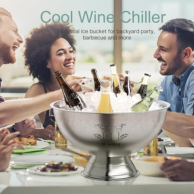 Ice Bucket for Parties, 12L Stainless Steel Beverage Tub, Champagne Bucket with Scoop, Wine Bucket Chiller for Parties, Punch Bowl for Celebrations