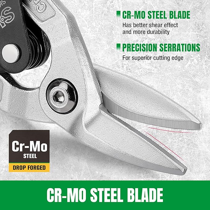 SK 10 Inch Aviation Tin Snips, Right Cut, Cr-Mo Steel Blade, Anti-slip Handle and Safety Latch, for Cutting Sheet Metal