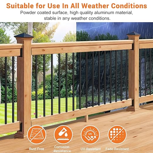 60 Pack 36-Inch Aluminum Deck Balusters, 3/4" OD Hollow Round Deck Spindle with Drill Bit, Metal Black Porch Picket for Deck Railing Fencing Outdoor Indoor Staircase