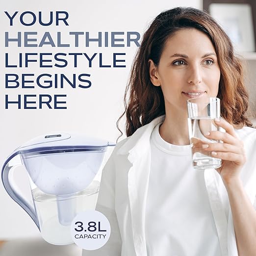 Purified Clean Crystal-Clear Water Filter Pitcher: Experience Enhanced Extraordinary Refreshing Hydration, Enjoying Convenience, Efficient and Quality You Deserve (White - 3.8 LTS)