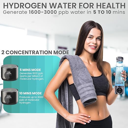 Premium Hydrogen Water Bottle-290ML Hydrogen Water Bottle Generator with OLED Display and USB Charging Cable with Beautiful Gift Box-3000+ PPB Hydrogen Water Concentration-Hydro Health for Everyone