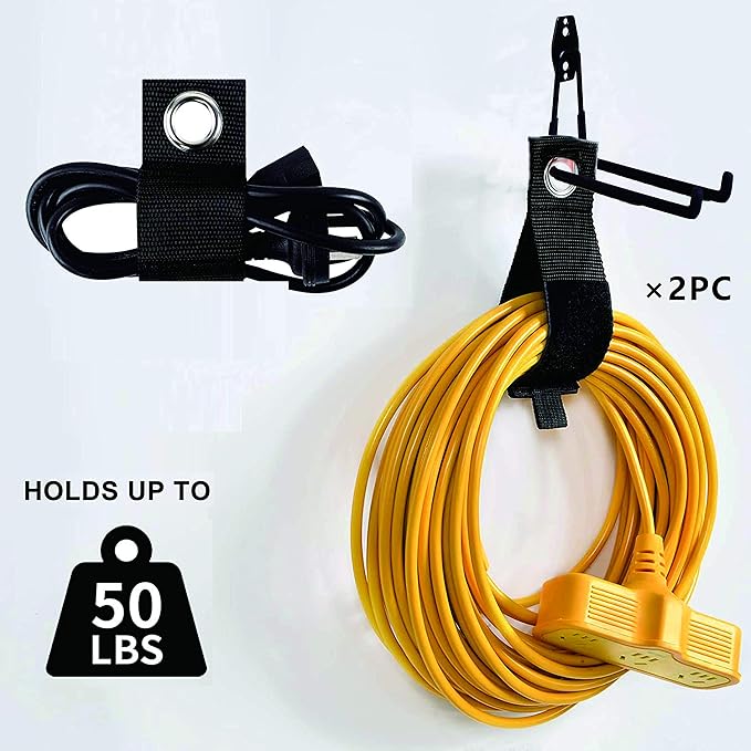 Garage Hooks, 4 Pack Wall Mount Storage Hanger with 2 Extension Cord Holder Organizer, Heavy-Duty 7.5 inch Long Hooks for Ladder, Ski, Sports, Utility, Garden Tool, Hose Storage Rack Organizer