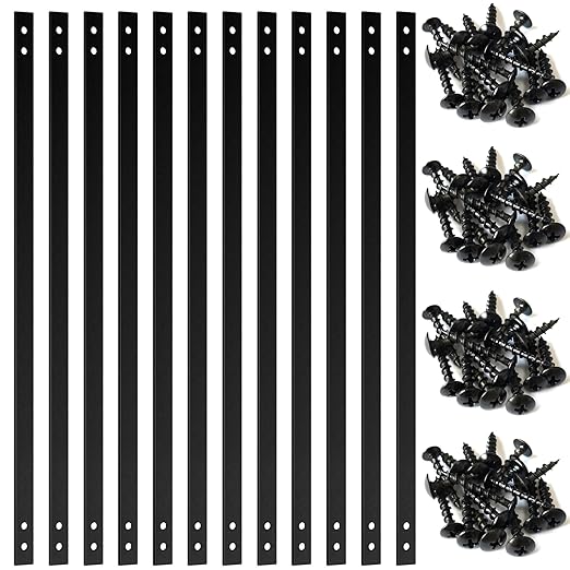 51 Pack Deck Balusters 32.25"x1" Strip Baluster, Black Metal Deck Spindle and Stair Railing with Screws, Rectangular Deck Balusters for Porch Railing
