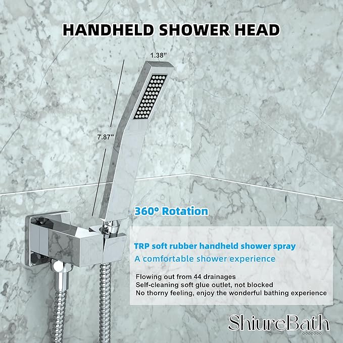 10 Inch Shower Faucet Set with Tub Spout Wall Mounted Shower System for Bathroom with High Pressure 10 Inch Rain Shower head and Handheld Shower Head Set, Polished Chrome