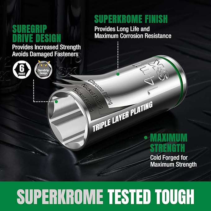 SK 1/4" Drive Socket Set with 160-P Ratchet, 30-Piece, Metric, SuperKrome Finish, Premium CR-V Construction, with EVA Foam Tool Organizer