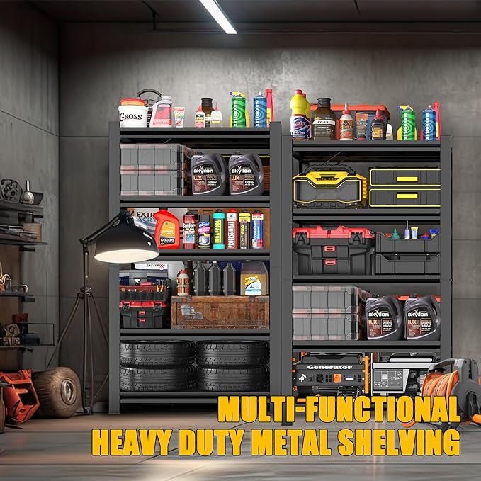63" Heavy Duty Garage Shelving, 5-Tier Adjustable Storage Shelf, 2000lbs Capacity for Kitchen Garage Warehouse Organization