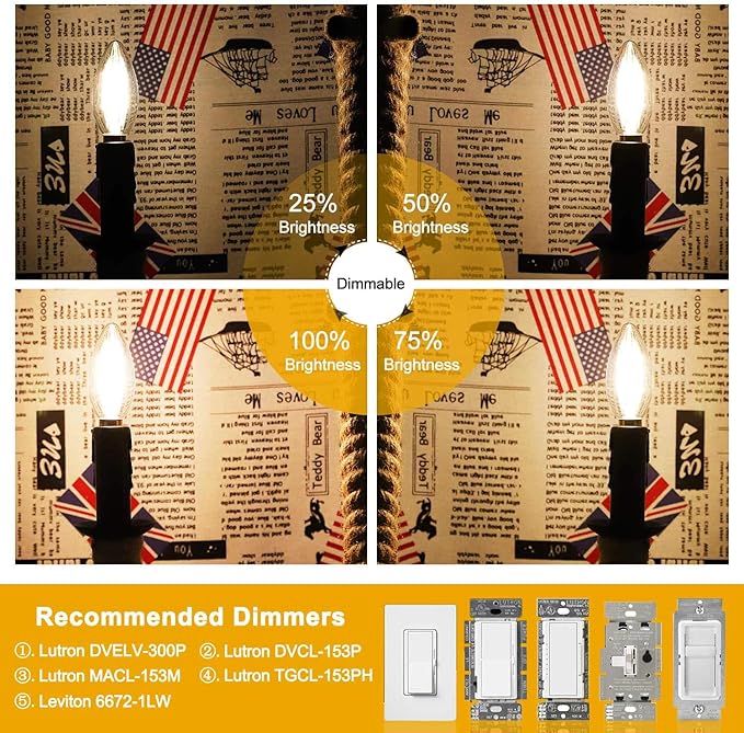 CRLight 6W 3000K Dimmable LED Candelabra Bulb Soft White, 80W Equivalent 800LM, E12 LED Light Bulbs, B11 Candle Clear Glass Decorative Chandelier Bulbs, Smooth Dimming Version, 8 Pack