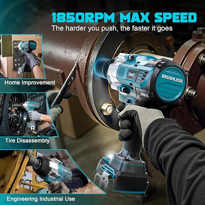 Cordless Impact Wrench 1/2" Compatible with Makita 18V Battery, 1700 Ft-lbs High Torque Impact Driver, Brushless Electric Impact Gun with 4 Speed Modes & LED Light for Car, Truck, Mower(Bare Tool)