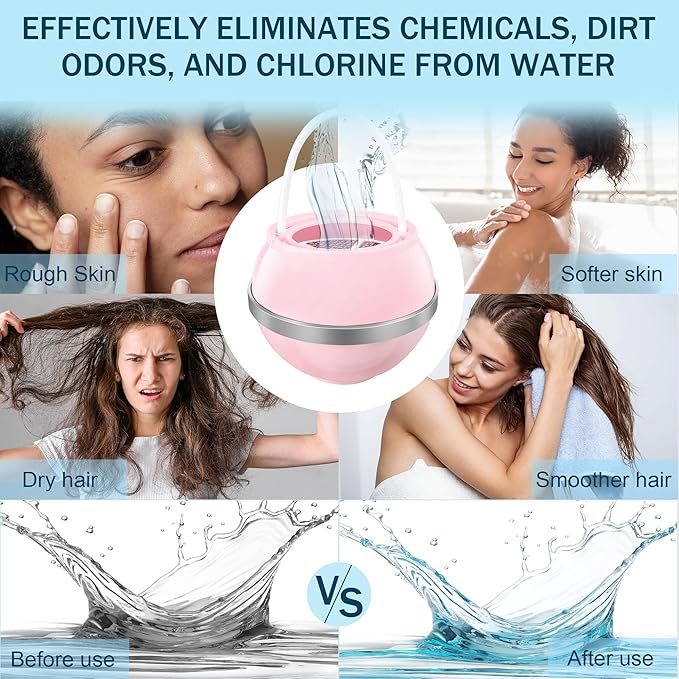 Bath Ball Filter，Bathtub Water Filter For Tub Faucet, Removes Contaminants For Softer, Smoother Skin, BPA Free (Rose Pink)