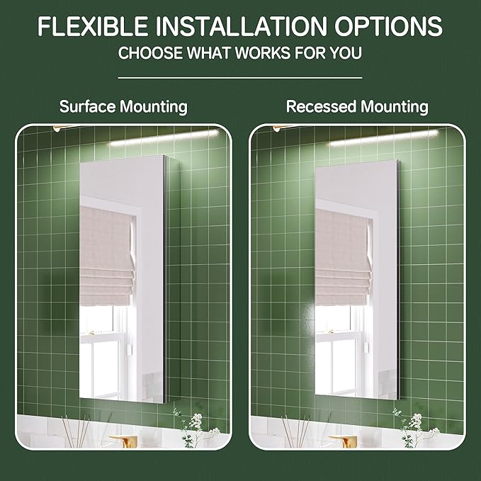 12’’×30’’ Medicine Cabinet with Mirror, Storage Cabinet for Bathroom, Adjustable Shelves, Recessed/Surface Mount, Soft-Close Blum Hinge,Left Swing