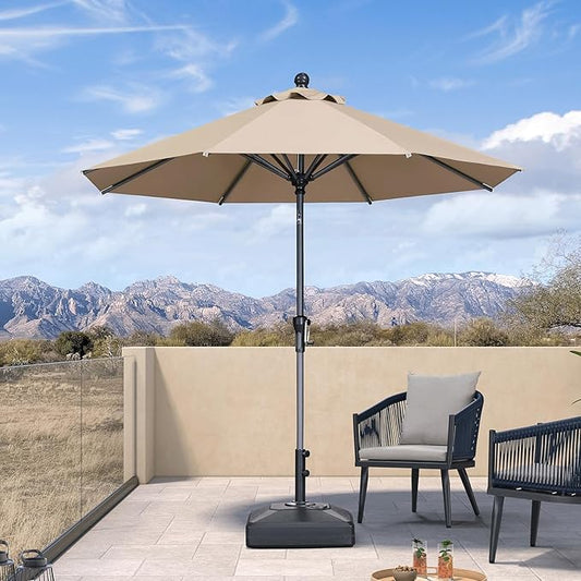 PURPLE LEAF 8' Round Patio Umbrella Outdoor Table Umbrella Aluminum Frame Market Umbrella Sun Umbrella with 8 Sturdy Ribs Tilt for Garden Deck Lawn Pool Taupe