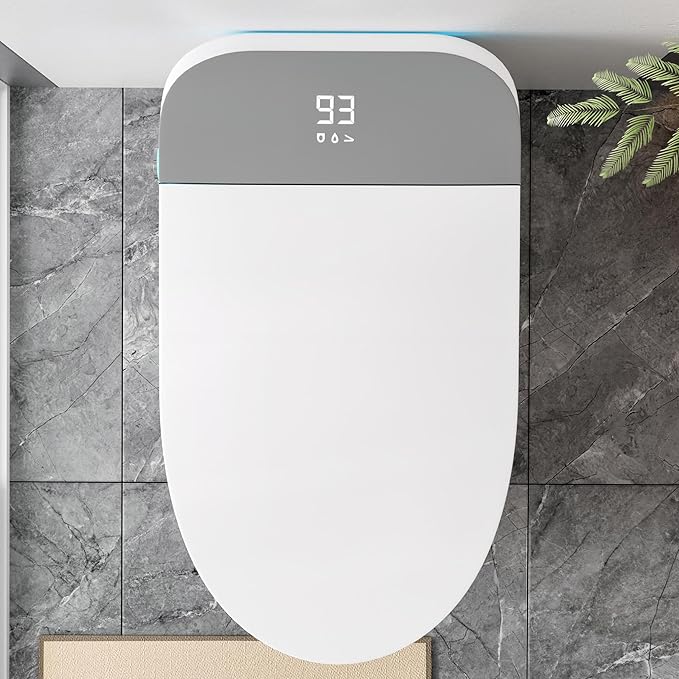 WinZo Smart Toilet, Tankless Toilets with Heated Seat, Auto Open & Close, Smart with Bidet Built In ADA Chair Comfort Height, Dryer and Warm Water Sprayer, Featuring Foot Sensor and Grey LED Display