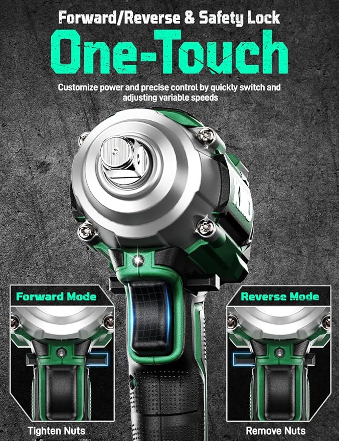 KIMO Impact Wrench 1/2, Max Torque 406ft-lbs (550N.m) & 3000RPM /Premium Brake Stop, 9-Piece Drill & Serewdriver Set, 4 Sockets, Cordless Impact Wrench with 2x4.0Ah Battery, Impact Driver for CarTires