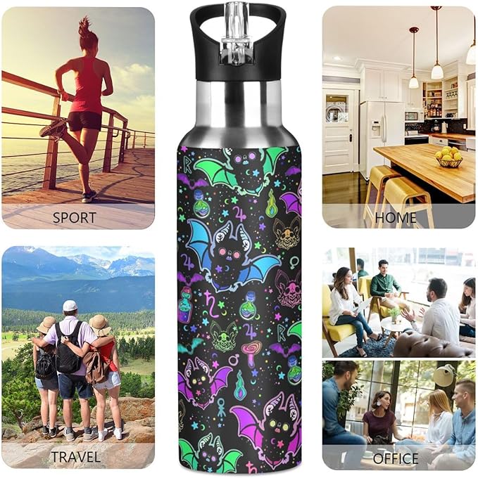 Magic Bat Stainless Steel Water Bottle with Straw Lid - 20 Oz Sports Insulated Water Bottle Thermos for Sport Gym Outdoor Travel School (07-B13)