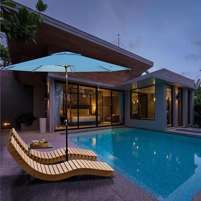 Midtown Umbrellas Led Swilt Sunbrella Umbrella, 8 Foot Patio Umbrella In Sunbrella Capri Acrylic Fabric - Deck Patio Umbrella, Backyard Umbrella, Garden Umbrella & Pool Umbrella - Black Pole