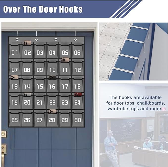 Loghot Classroom Accessories Closet Pocket Chart for Cell Phones Holder Wall Door Hanging Organizer (30 Pockets Gray)