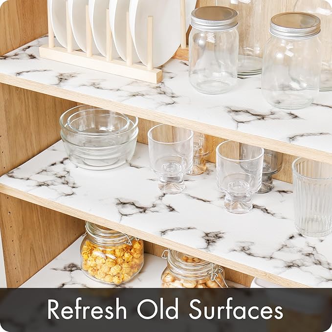 Shelf Drawer Liner for Kitchen Cabinets, Non Adhesive Drawer Liner for Kitchen, Waterproof Cabinet Liners with Modern Pattern, EVA Washable Shelf Paper for Refrigerator/Pantry/Dresser/Wire Shelving