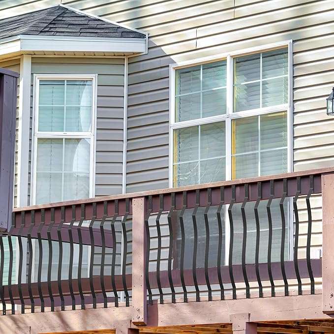 Akenow 26 Pack Deck Balusters, 36"X1" Metal Deck Spindles, Heavy Duty Deck Railing,Wave Arc Baluster with Black Screws, Stylish Baluster for Outdoor Stair Deck Porch