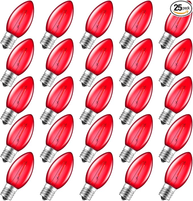 Brightown C9 LED Christmas Light Bulbs, Red C9 Shatterproof LED Bulbs Replacement for Christmas String Lights, E17 Intermediate Base, Commercial Dimmable Holiday Bulbs