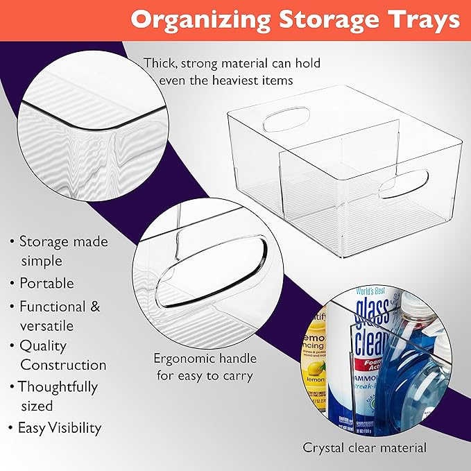 ClearSpace Plastic Storage Bins with Divider, 2 Pack – Perfect Kitchen Organization or Pantry Storage – Fridge Organizer, Pantry Organization and Storage Bins, Cabinet Organizers