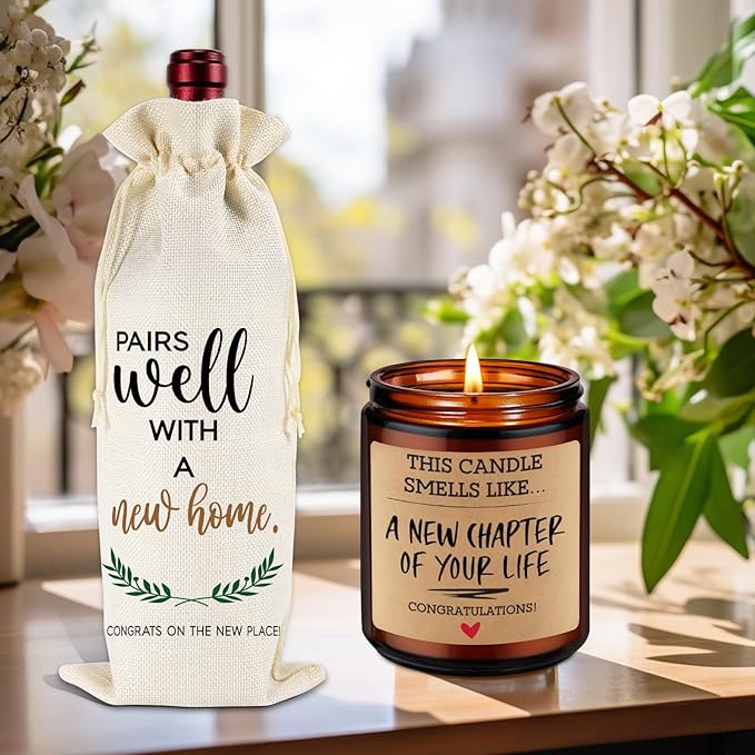 Fairy's Gift Funny Housewarming Wine Bag & Candle, House Warming Gifts New Home, Housewarming Gifts for New House, New Apartment, First Home, New Homeowner Gifts, Closing Gifts for Home Buyers