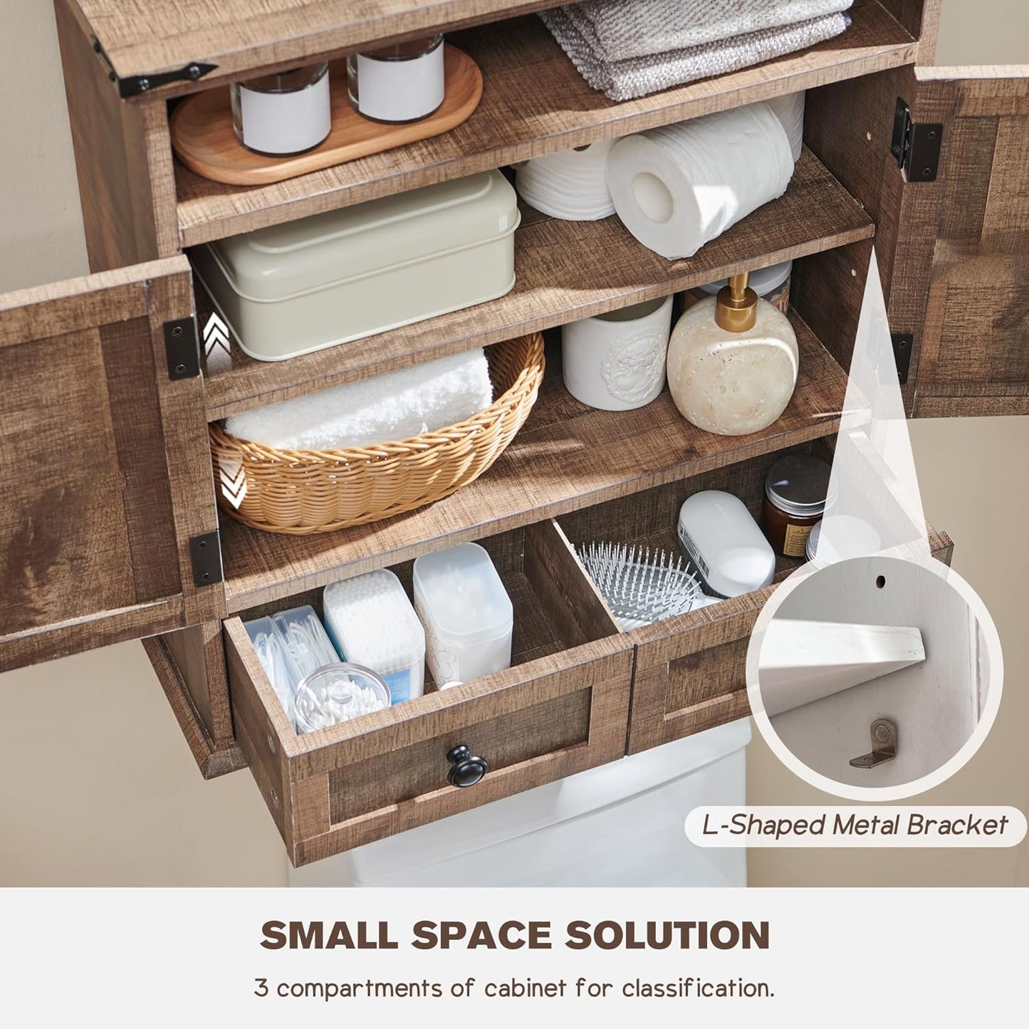 Bathroom Wall Cabinet, Farmhouse 24" Wide Medicine Cabinet with Drawer, Adjustable Shelf, Double Barn Doors, Storage Cabinets for Bathroom, Kitchen, Living Room, Rustic Brown