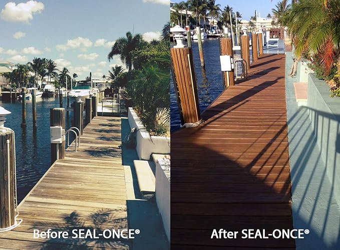 SEAL-ONCE NANO+POLY Penetrating Wood Sealer with Polyurethane - 1 Gallon. Water-based, Low-VOC, waterproofer & stain for decks, fences & log homes.