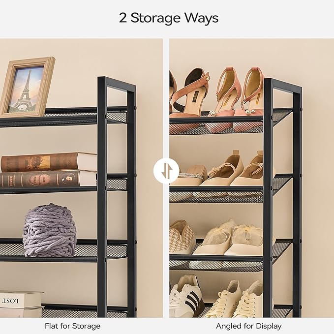 Shoe Rack, Long Shoe Organizer,Max Holds 50 Pairs,8 Tier Metal Shoe Storage Shelf,4-Tier Stackable Shoes Organizer for Garage, Entryway, Black