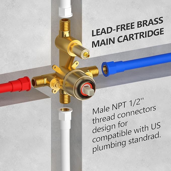 Brushed Gold Shower Faucet Set, Wall Mount Rain Shower System 10 Inches Shower Head and Shower Handheld, Included Pressure Balance Valve and Trim Kit