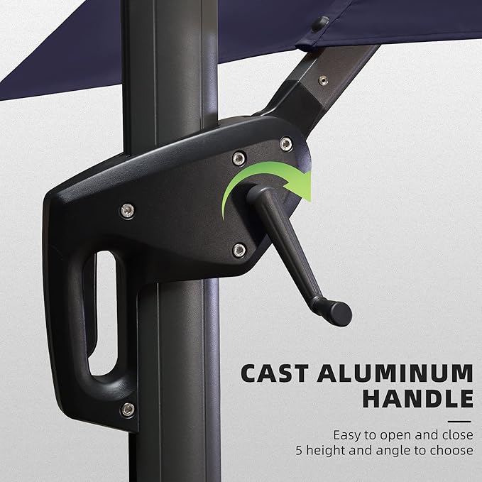 PURPLE LEAF 10' X 13' Patio Umbrella Outdoor Cantilever Rectangle Umbrella Aluminum Offset Umbrella with 360-degree Rotation for Garden Deck Pool Patio, Navy Blue