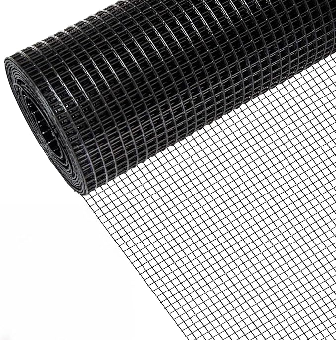 36" x 100' 1/4inch Hardware Cloth, Black Vinyl Coated Chicken Wire Fence Galvanized Welded Mesh Roll for Home Garden Rabbit Cage