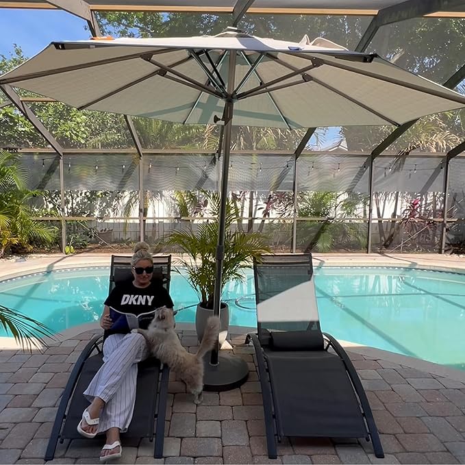 PURPLE LEAF 10 FT Semi-Auto Outdoor Patio Umbrella Market Table Sun Umbrellas with 8 Aluminum Sturdy Ribs for Backyard Deck Garden Pool (Silver Pole Beige Canopy)