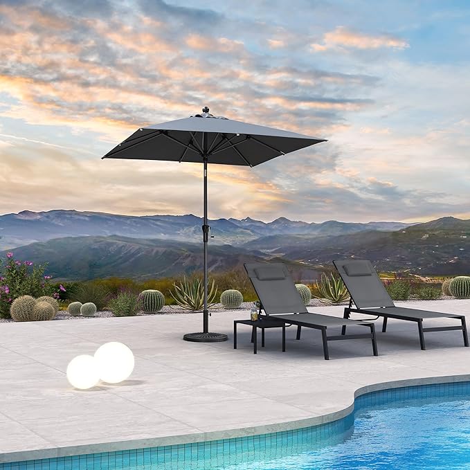 PURPLE LEAF 6.5' x 6.5' Square Patio Umbrella Outdoor Table Umbrella Aluminum Frame Market Umbrella Sun Umbrella with 8 Sturdy Ribs & Tilt for Garden Deck Lawn & Pool Gray