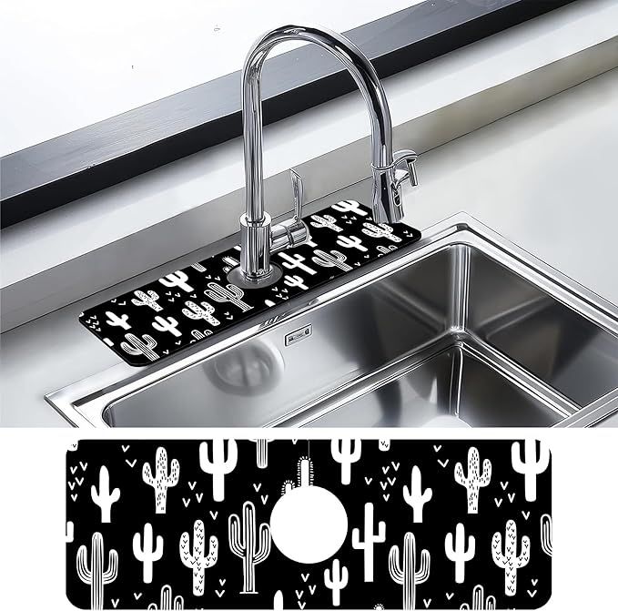 Kitchen Faucet Mat Fun Western Cactus Kitchen Sink Splash Guard Faucet Mat,1 PC Splash Guard Behind Faucet Drip Catcher for Kitchen,Sink Mat,Dish Drying Mat,Bathroom Faucet Mat 15.5"X5.5"