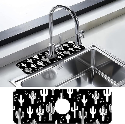Kitchen Faucet Mat Fun Western Cactus Kitchen Sink Splash Guard Faucet Mat,1 PC Splash Guard Behind Faucet Drip Catcher for Kitchen,Sink Mat,Dish Drying Mat,Bathroom Faucet Mat 15.5"X5.5"