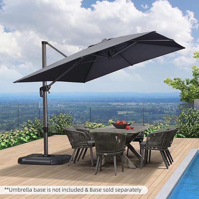 PURPLE LEAF 9' X 11.5' Patio Umbrella Outdoor Cantilever Rectangle Umbrella Aluminum Offset Umbrella with 360-degree Rotation for Garden Deck Pool Patio, Grey