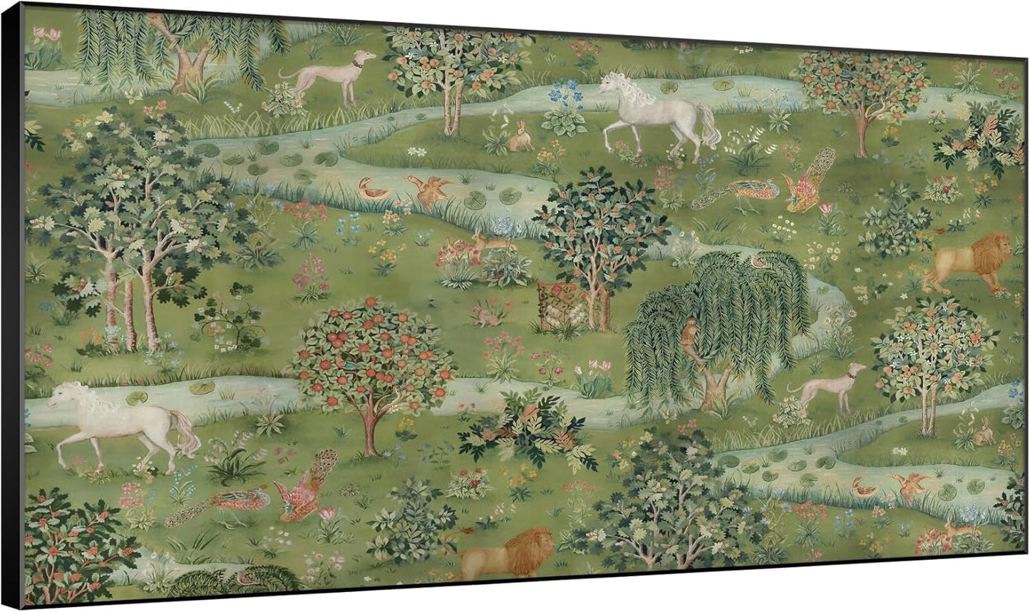 SIGNWIN 30"x60" Extra Large Framed Wall Art Medieval Fantasy Forest with Woodland Animals, Storybook-Inspired Scene for Home Living Room Bedroom Decor (Frame Assembly Required)