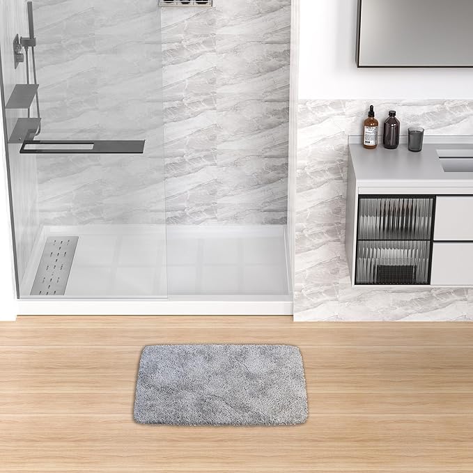 Sunrosa Shower Base 48"×32"×4", Single Threshold Shower Bases with Left Drain, Rectangle Solid Surface White Shower Pan, Slip Resistant Textured Surface, Include Stainless Steel Chrome Cover