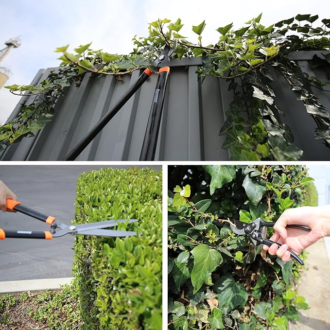 E&K Sunrise Set of 3 Pieces Garden Tree Tools for Lawn & Garden Care Garden Kit with Lopper, Hedge Shears and Pruner Shears, Tree & Shrub Care Kit