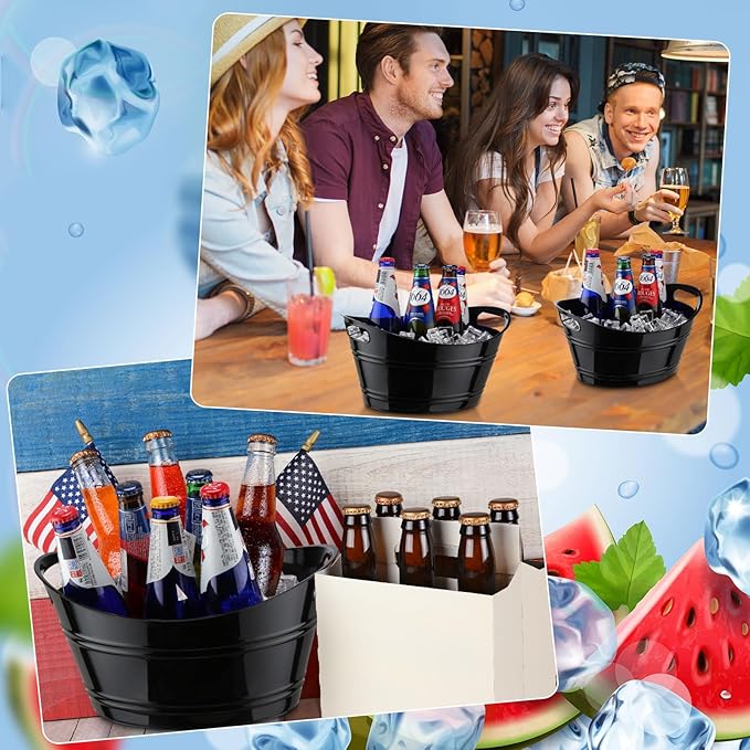 6 Pieces Ice Buckets Bulk, Plastic Ice Buckets with Handles, Oval Storage Tub, Large Capacity Ice Drink Bucket for Party Bar Wine Beer Champagne Beverage Bottle Cooler (Black,4.5 Liter)