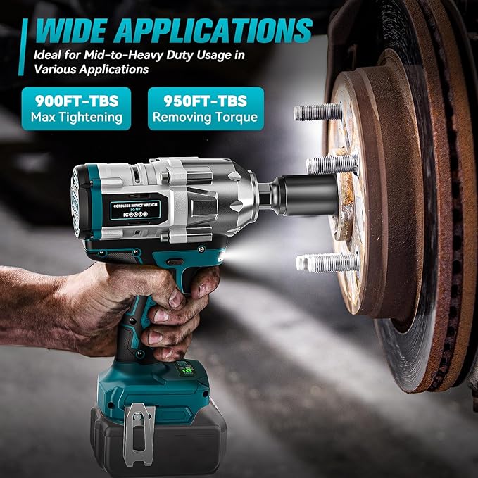 Cordless Impact Wrench 1/2 inch for Makita Battery, 900FT-LBS (1200N.m) Brushless Electric Impact Gun Includes LED Work Light, Bare Tool Only (950Ft-lbs Wrench Bare Tool)