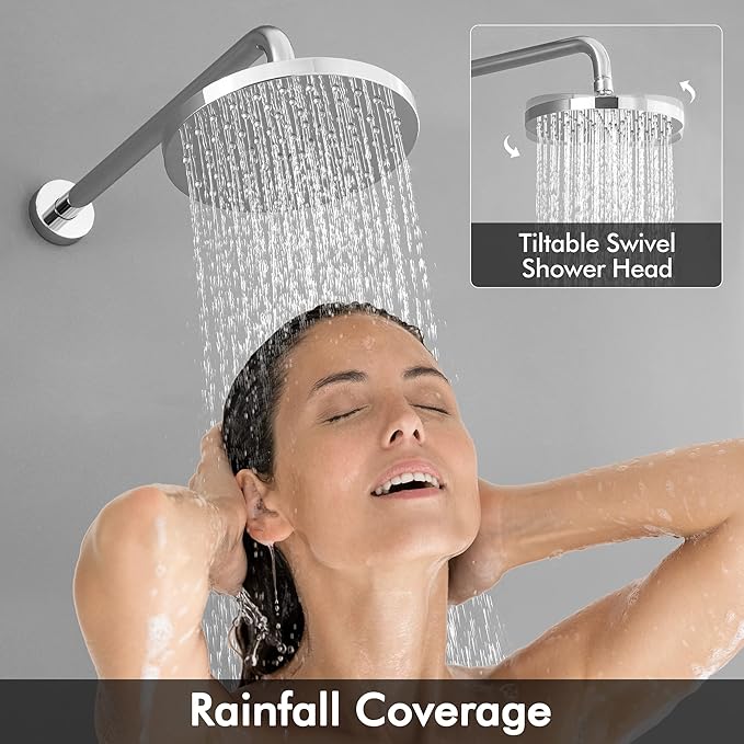 KES Shower Valve and Trim Kit Rain Shower Head Shower Faucet Set Complete Wall Mount Pressure Balance Shower Fixture Polished Finish, XB6202F18-CH