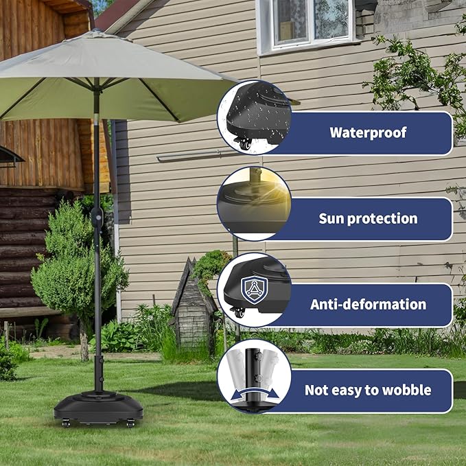 🥇 Patio Umbrella Base Heavy Duty with Wheels, Max 100lb Fillable Umbrella Stand Mobile Square Market Stand, Windproof Outdoor Umbrella Holder for Deck, Poolside, Lawn, Fits Muti Sized Umbrellas