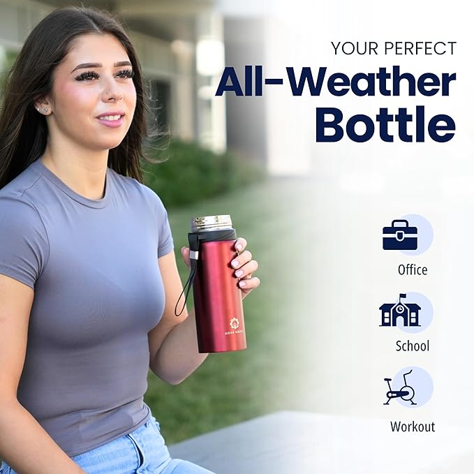 Stainless Steel Thermal Bottle, 600 mL, Digital Temperature Display, 4 Colors (Red)