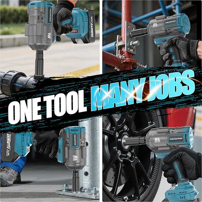 Cordless Impact Wrench, 1/2 Impact Gun with 2 * 4.0A Battery, Brushless Max Torque 885ft-Lbs (1200N.m) Electric Power Impact Driver with Charger & 6 Sockets for Car/DIY Furniture/Lawn Mower