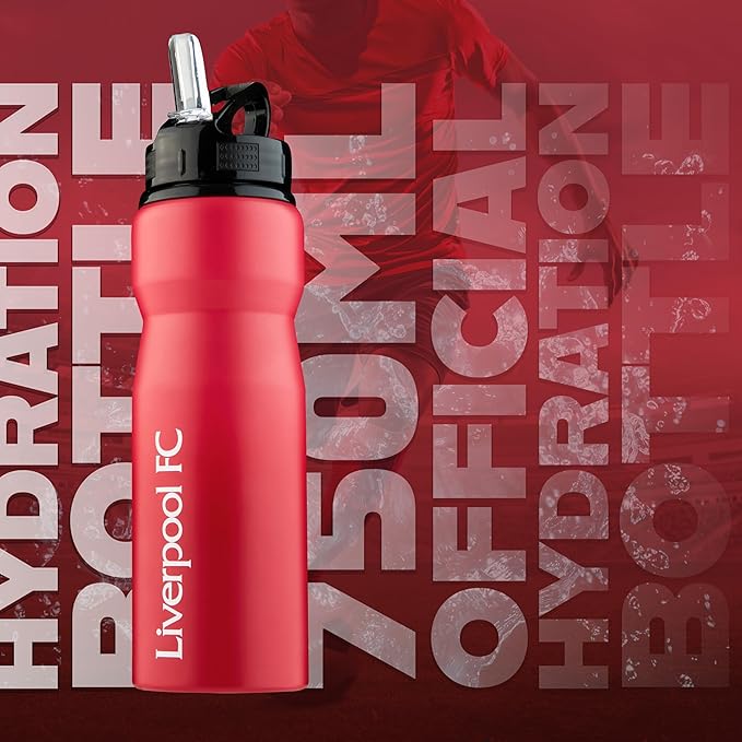 Liverpool FC Water Bottle with Straw - Metal Water Bottle for Soccer Fans Sports Work School Gym Liverpool Gifts for Men
