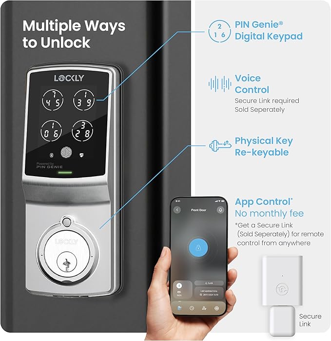 Lockly Smart Lock Model 7S, Bluetooth Smart Door Lock, Keyless Entry with PIN Genie® Digital Keypad, Front Door Lock Deadbolt